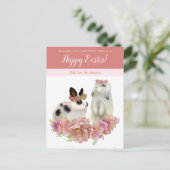 Mooie Roze Gelukkig Pasen Lente Konijn Konijnen  Feestdagenkaart (Staand voorkant)