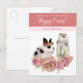 Mooie Roze Gelukkig Pasen Lente Konijn Konijnen  Feestdagenkaart (Voorkant / Achterkant)