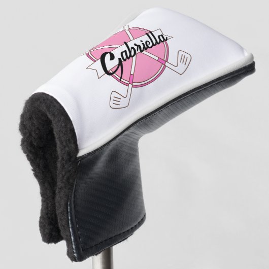 Mooie Roze Gepersonaliseerde Golfclubs Monogram Golfheadcover (3/4 voorkant)
