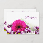 Mooie Roze Gerber-Margriet en Paarse Trouwset Informatiekaartje (Voorkant / Achterkant)