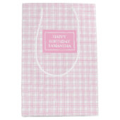 Mooie Roze Geruite Cadeautas met Naam (Voorkant)