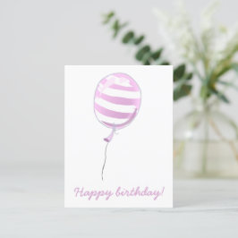 Mooie Roze Gestreepte Ballon - Kinderverjaardag Briefkaart