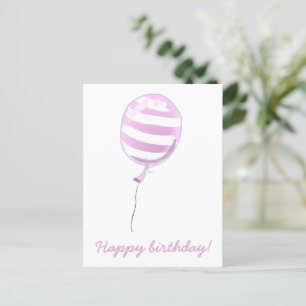 Mooie Roze Gestreepte Ballon - Kinderverjaardag Briefkaart