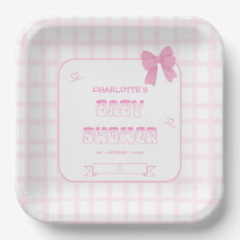 Mooie Roze Gingham Baby Shower Vierkante Slier Papieren Bordje