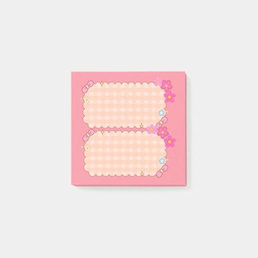 Mooie Roze Gingham Bloem Coquette Post-it Notities Post-it® Notes (Voorkant)