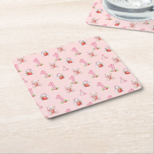 Mooie Roze Gingham, Konijnen en Beren! Kartonnen Onderzetters