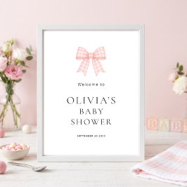 Mooie Roze Gingham Strik Welkom Baby Shower Poster