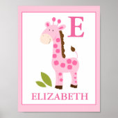 MOOIE ROZE GIRAFFE MEISJE AANGEGEVEN NAAM PRINT (Voorkant)