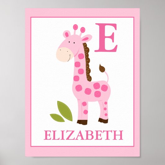 MOOIE ROZE GIRAFFE MEISJE AANGEGEVEN NAAM PRINT (Voorkant)