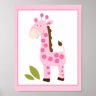 MOOIE ROZE GIRAFFE MUURKUNST AFDRUK POSTER