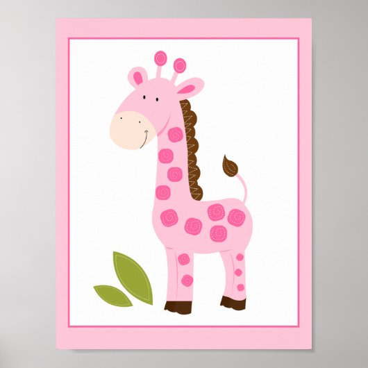 MOOIE ROZE GIRAFFE MUURKUNST AFDRUK POSTER (Voorkant)