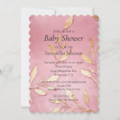Mooie Roze Glam Gold Bladeren Baby shower Kaart (Voorkant)