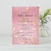 Mooie Roze Glam Gold Bladeren Baby shower Kaart (Staand voorkant)