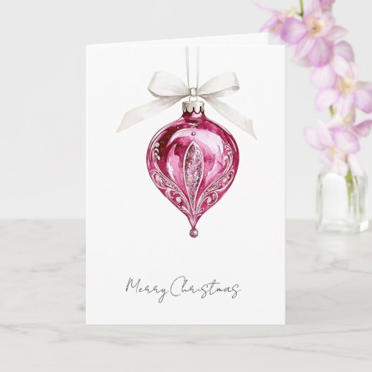 Mooie Roze Glam Kerstbal Kaart (Orchidee)