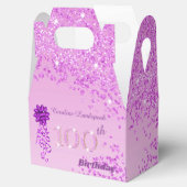 Mooie roze glitter & lint 100e verjaardag bedankdoosjes (Geopend)