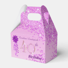Mooie roze glitter & lint 40e verjaardag bedankdoosjes