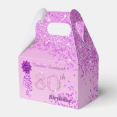Mooie roze glitter & lint 80e verjaardag bedankdoosjes (Voorkant Zijde)