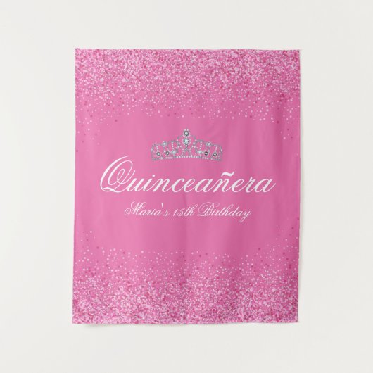 Mooie Roze Glitter Quinceanera Wandkleed (Voorkant)