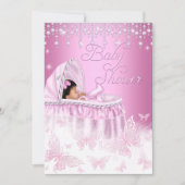 Mooie Roze Glitter Vlinder Baby Shower Etnisch Kaart (Voorkant)