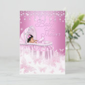 Mooie Roze Glitter Vlinder Baby Shower Etnisch Kaart (Staand voorkant)
