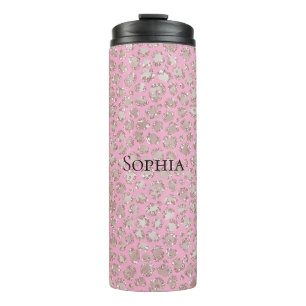 Mooie Roze Glitzy Glitter Schitter Luipaard Thermosbeker