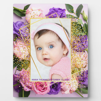 Mooie Roze Gouden Bloemige Waterverf Babymeisje Fo Fotoplaat