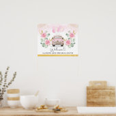 Mooie Roze Gouden Drive Thru Bruidsfeest Welkom Poster (Keuken)