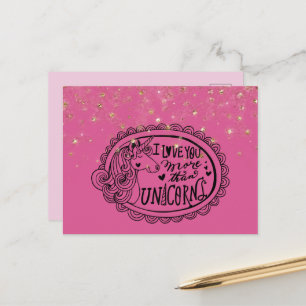 Mooie Roze Gouden Glitter Confetti Eenhoorns Liefd Briefkaart