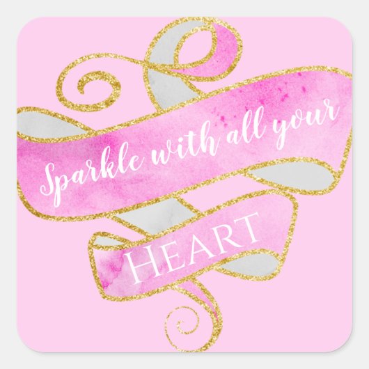Mooie Roze Gouden Glitters Glans Hart Vierkante Sticker (Voorkant)