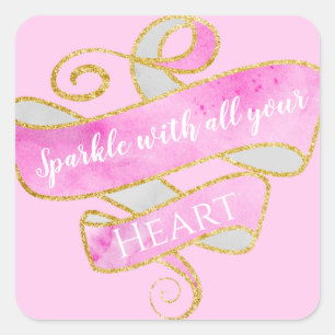 Mooie Roze Gouden Glitters Glans Hart Vierkante Sticker