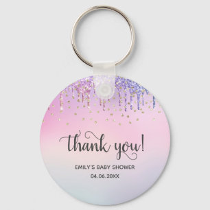 Mooie Roze & Gouden Regenboog Glitter Druppels Bab Sleutelhanger