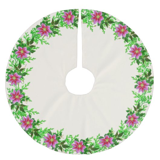 Mooie Roze Gouden Roze Bloemenslinger Kerstboom Rok (Voorkant)