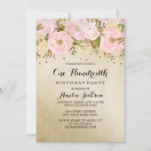 Mooie Roze Gouden Roze Bloemige 100e Verjaardag Kaart (Voorkant)