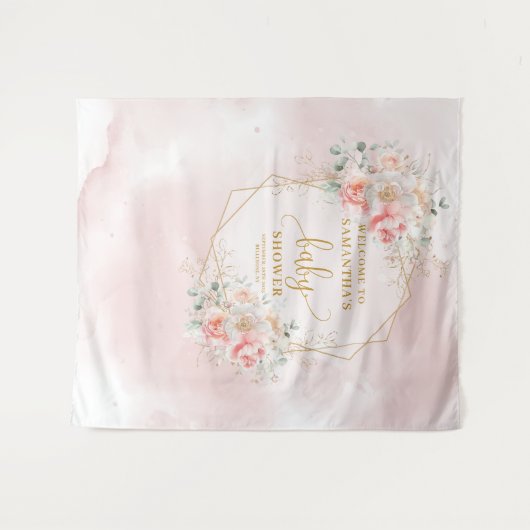 Mooie roze goudkleurige baby shower fotocabine wandkleed (Voorkant (horizontaal))