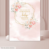 Mooie roze goudkleurige baby shower fotocabine wandkleed