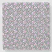 Mooie Roze & Grijs Bloem Stenen Onderzetter (Voorkant)