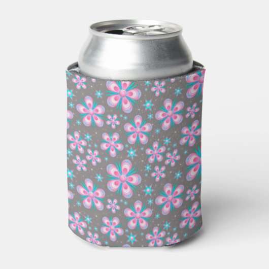 Mooie Roze & Grijs Bloemendesign Blikjeskoeler (Blikje Voorkant)