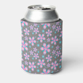 Mooie Roze & Grijs Bloemendesign Blikjeskoeler (Blikje Achterkant)