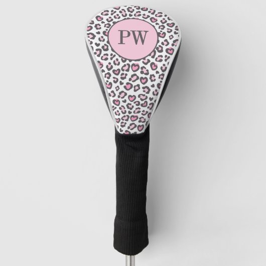 Mooie Roze Grijs Dier Luipaardprint Golfheadcover (Voorkant)
