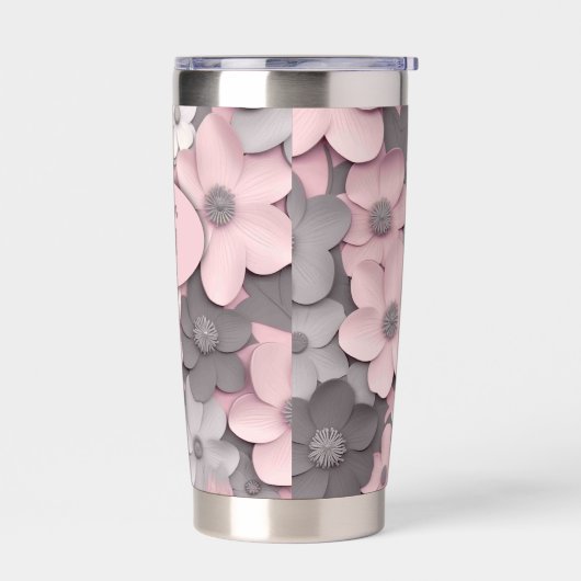 Mooie Roze-Grijze 3D Klaprozen Bloemenmeisje Geïsoleerde Drinkbeker (Links)