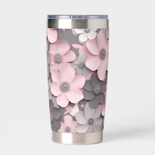 Mooie Roze-Grijze 3D Klaprozen Bloemenmeisje Geïsoleerde Drinkbeker (Achterkant)