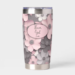 Mooie Roze-Grijze 3D Klaprozen Bloemenmeisje Geïsoleerde Drinkbeker