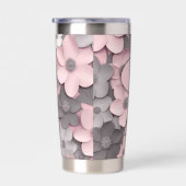 Mooie Roze-Grijze 3D Klaprozen Bloemenmeisje Geïsoleerde Drinkbeker (Rechts)