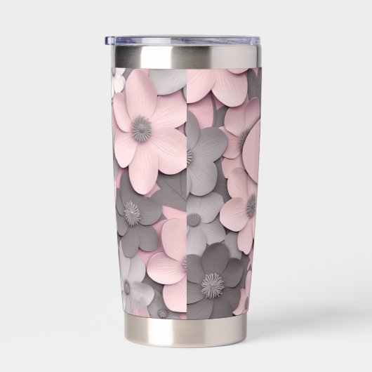 Mooie Roze-Grijze 3D Klaprozen Bloemenmeisje Geïsoleerde Drinkbeker (Rechts)