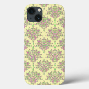 Mooie Roze Groen en Bleek Geel Damast iPhone 13 Hoesje