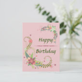 Mooie Roze Groene Bloemige Verjaardagskaart Briefkaart (Staand voorkant)