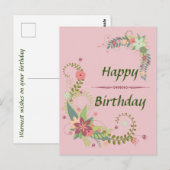 Mooie Roze Groene Bloemige Verjaardagskaart Briefkaart (Voorkant / Achterkant)