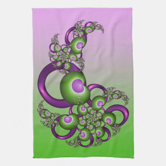 Mooie Roze Groene Harten Moderne Abstracte Fractal Theedoek (Verticaal)