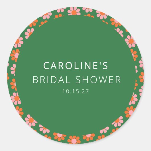 Mooie Roze Groene Retro Bloemen Bruidsmeisjesfeest Ronde Sticker (Voorkant)
