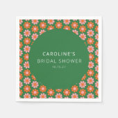 Mooie Roze Groene Retro Bloemen Bruidsmeisjesfeest Servet (Voorkant)